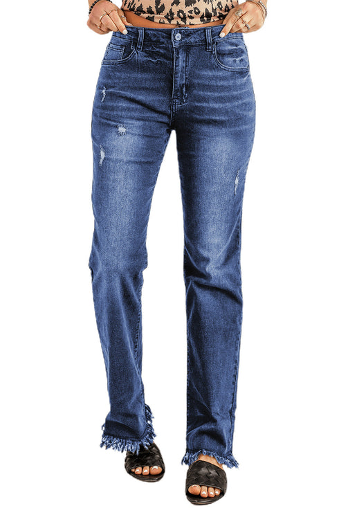 Raw Hem Straight Leg Jeans